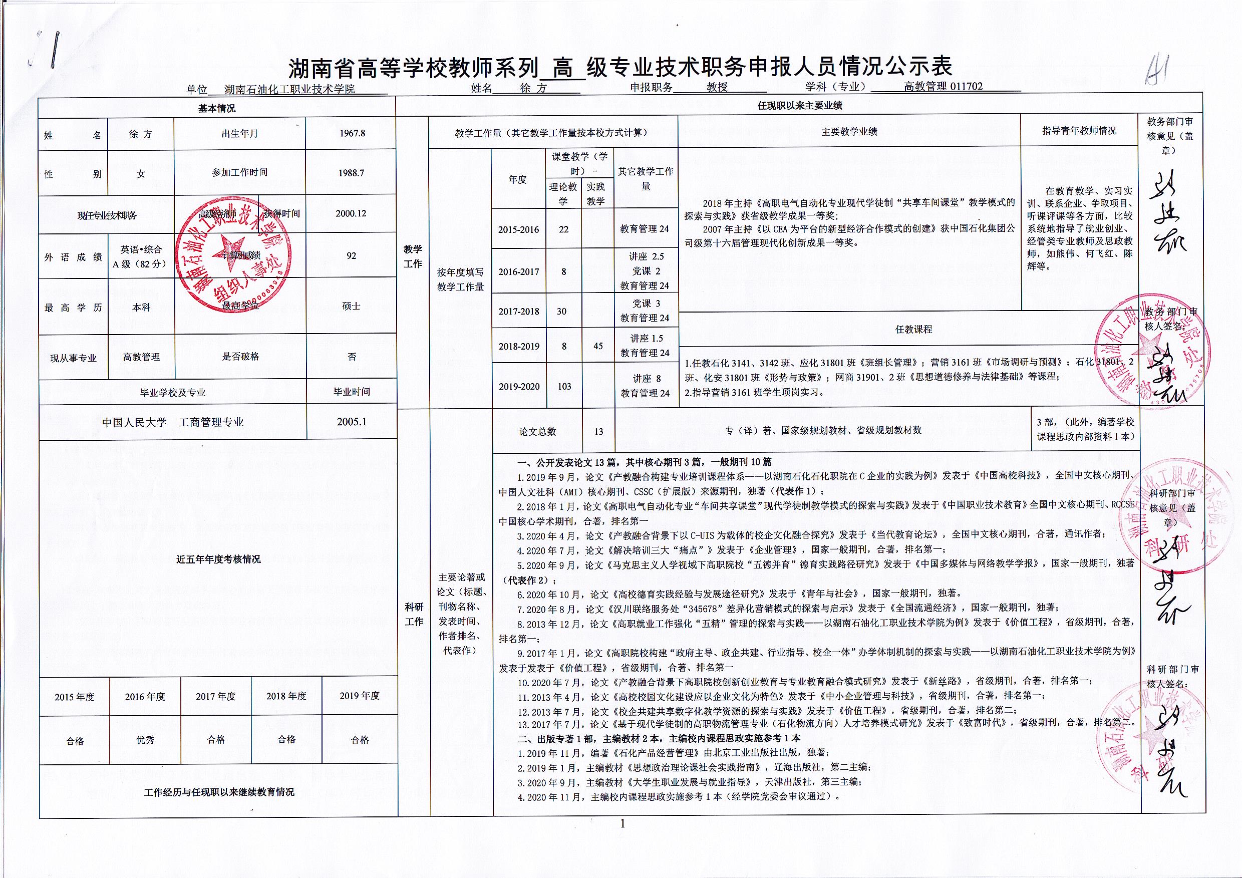 关于2020年度申报高校教师系列专业技术职称资格审查合格人员及其公示